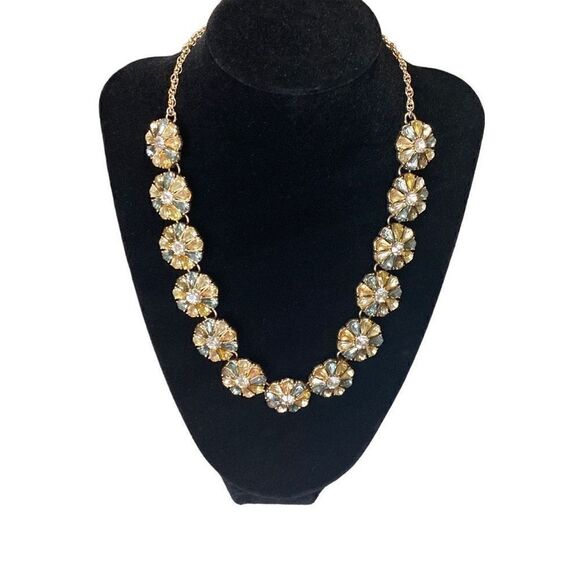 Statement Necklace Gold Tone Multicolor Rhinestone Flower Daisy Adj Length - Picture 1 of 3